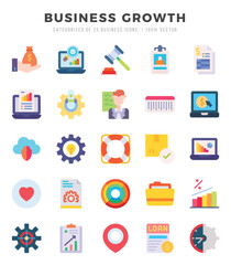 Collection of Business Growth 25 Flat Icons Pack.