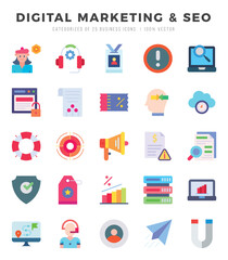 Set of DIGITAL MARKETING & SEO icons in Flat style. High quality Flat Icons symbol collection.