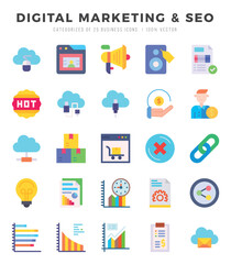 Set of simple Flat DIGITAL MARKETING & SEO Icons. Flat art icons pack. Vector illustration.