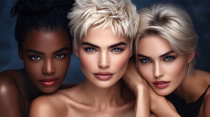 Obraz premium Diverse Group of Beautiful Women with Natural Beauty and Glowing Skin: Fashion Models of All Races and Tones