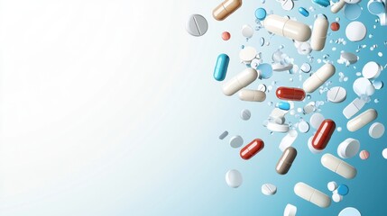 Abstract health symbols floating across a clean blue and white background