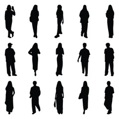 Vector collection set of individual people silhouettes.	
