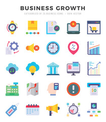 Business Growth Flat icons collection. 25 icon set. Vector illustration.