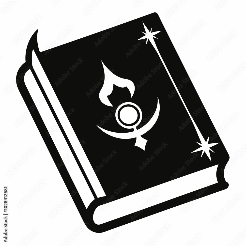 Wall mural a spell book with a magic symbol on the cover silhouette vector illustration on white background