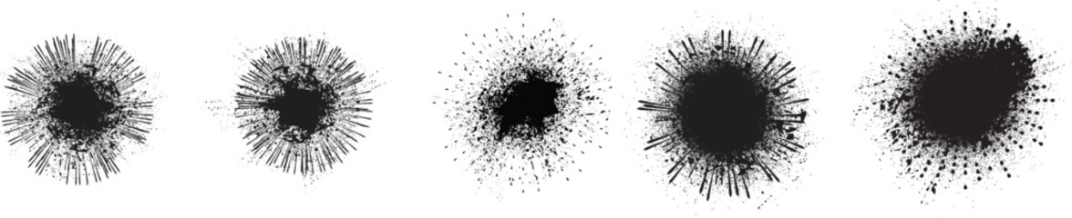 Collection of ink splashes for explosion effect .Set of Black Spray paint effect  .fireworks Explosion background . Starburst. Spray paint splashes . Sunburst effect .Radial lines and grainy particles