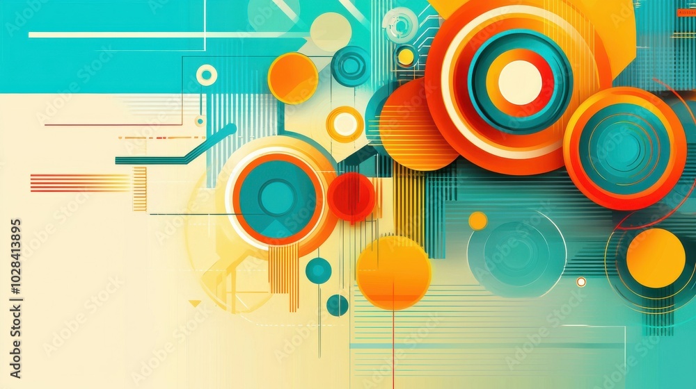 Poster abstract wheel of progress: a wheel filled with geometric patterns and symbols, with each turn of th