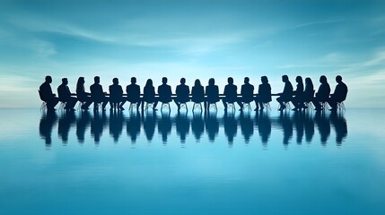 Naklejka premium Corporate group planning and reviewing business objectives around a large table in a formal setting