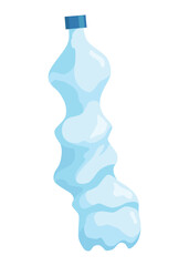 Crumpled bottle icon. Broken plastic bottle, empty plastic container, recyclable garbage eco concept. Recycling waste element. Vector isolated illustration