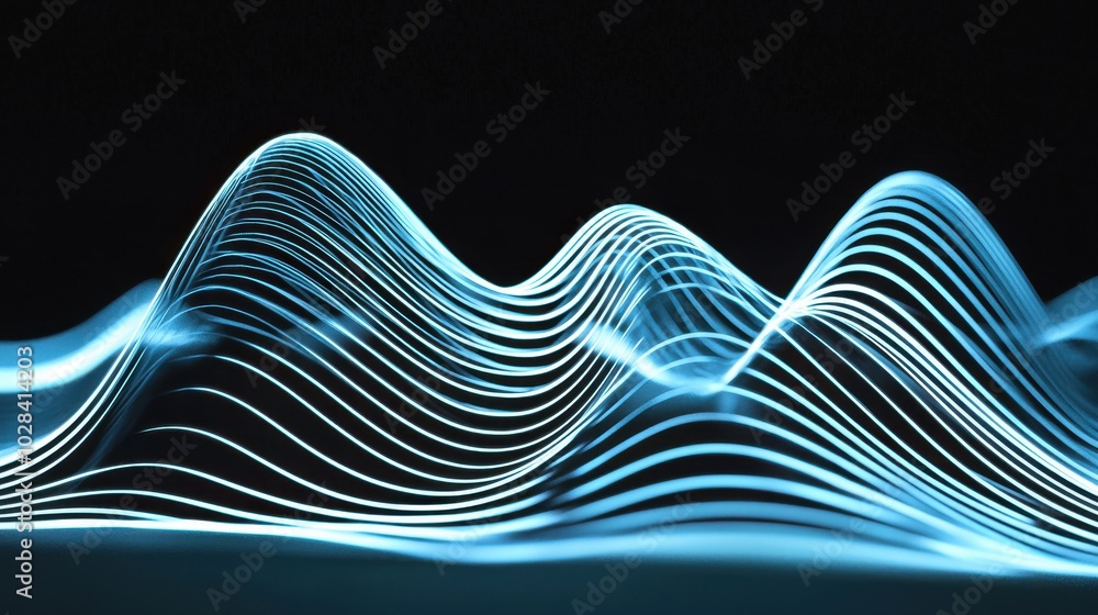 Poster abstract flowing waves of sound, visualized as layered lines, returning to their origin point, signi