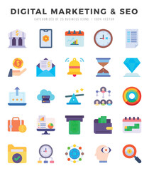 DIGITAL MARKETING & SEO Icon Pack 25 Vector Symbols for Web Design.