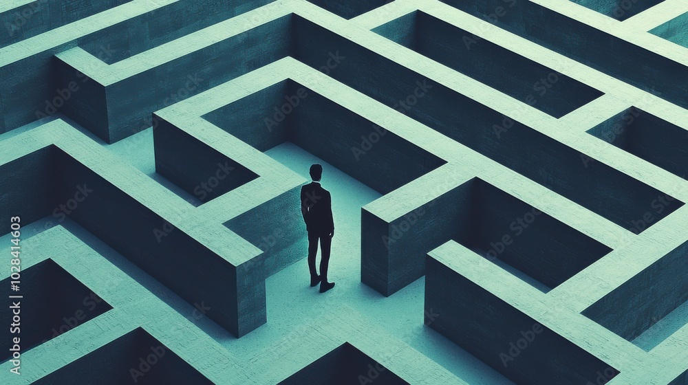 Poster action solves problems: a figure standing in front of a maze, lost in thought, but as they start wal