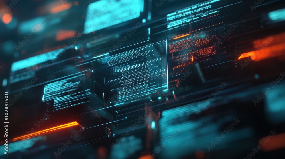Poster futuristic file transfer protocol and computer file receiver, data transfer between folders
