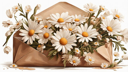 A charming paper envelope filled with 3D daisies, creating a delightful and vibrant arrangement.