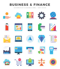 Vector Business & Finance types icon set in Flat style. vector illustration.