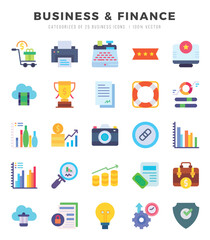 Set of Business & Finance icons in Flat style. High quality Flat Icons symbol collection.