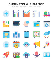 Collection of Business & Finance 25 Flat Icons Pack.