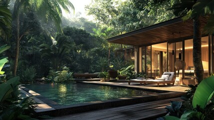 Fototapeta premium Luxurious jungle villa with private pool.