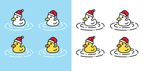 duck vector christmas santa claus hat swimming icon cartoon logo character rubber duck bird chicken pastel symbol doodle isolated illustration design