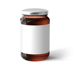Glass bottle Jar with jam or mustard or  ingredient  on white background, studio Photo