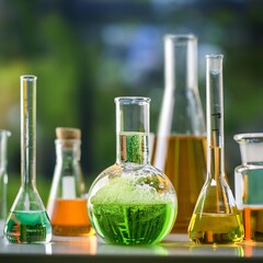 Aacid and chemical reactions, featuring elements like a laboratory setup, acid bottles, and chemical flasks, symbolizing chemistry, reactions, and scientific study.