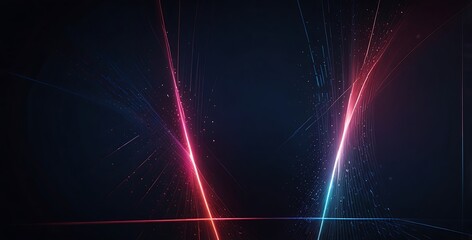 Fototapeta premium A futuristic vector illustration with a dark blue gradient background, featuring glowing diagonal light streaks in pink and red. Ai Generated