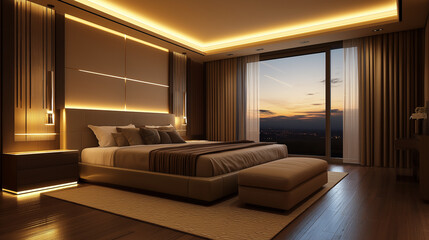 Fototapeta premium Modern Attic Bedroom with Black Accents