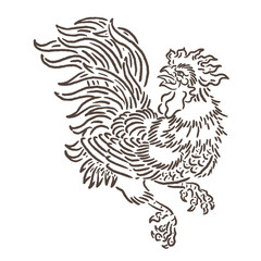 vector sketch illustration of a dashing rooster