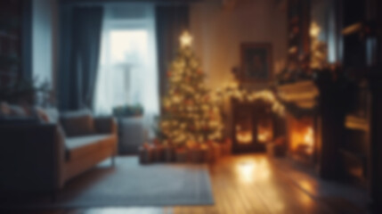 Cozy Christmas living room with a beautifully decorated tree and warm holiday ambiance
