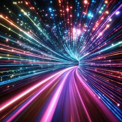 Obraz premium Colorful light tunnel, bright neon streaks, fast motion, glowing light streaks, abstract light lines, dynamic and vibrant