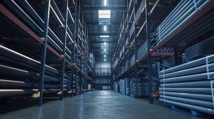 Obraz premium Warehouse Storage with Stacked Pipes