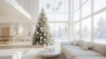 Fototapeta premium Modern minimalist Christmas tree in a sleek white living room during winter