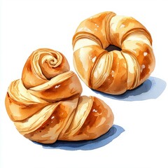 Fototapeta premium Two freshly baked croissants on a white isolated background.