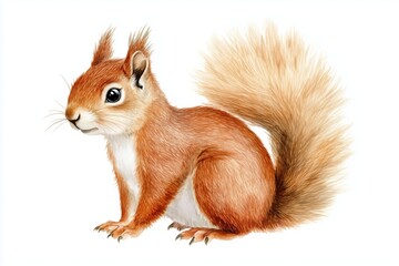 A beautiful handdrawn watercolor illustration of a cute European squirrel on a white background, perfect for nature lovers. 