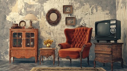 a vintage theme with retro decor and classic furniture.