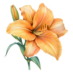 Daylily flower, watercolor clipart illustration with isolated background.