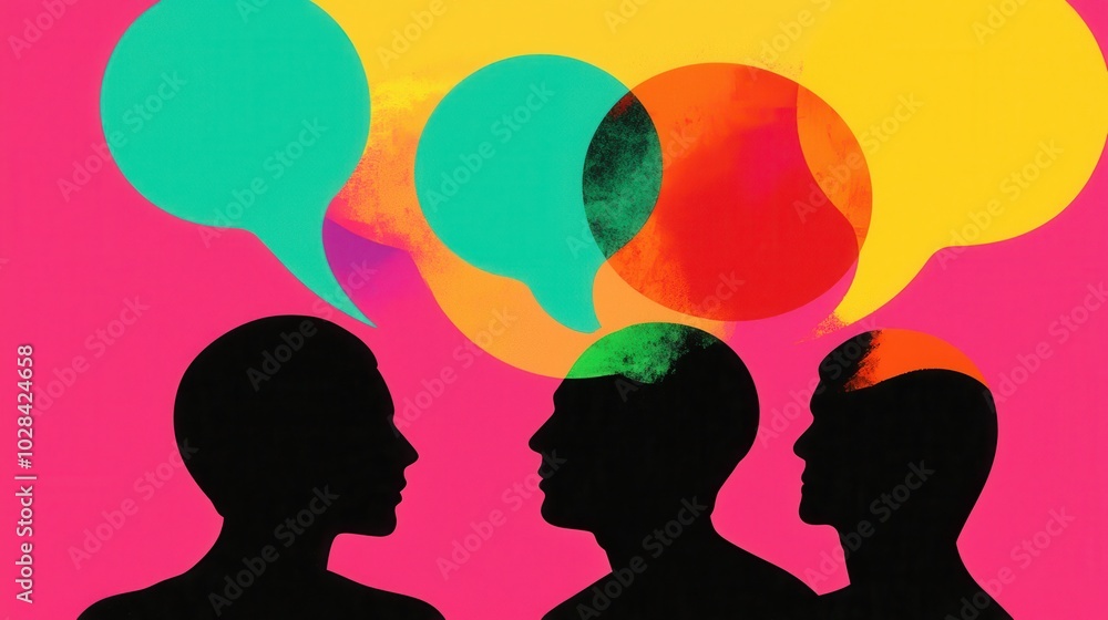 Poster evolving thought bubbles: people with thought bubbles above their heads, where each bubble is a diff