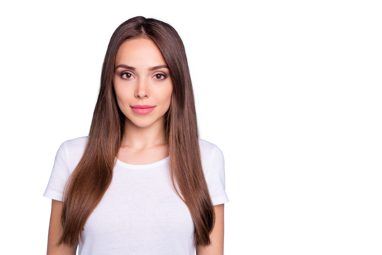 Close-up portrait of her she nice-looking attractive lovely fascinating lovable pretty candid calm straight-haired girl isolated over bright vivid shine blue background