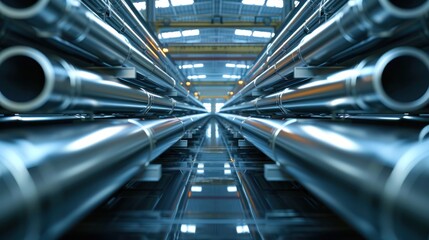Stacked Metal Pipes in Industrial Warehouse