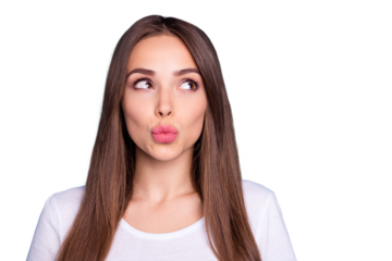 Close-up portrait of her she nice-looking attractive lovely lovable pensive straight-haired lady sending kiss isolated over bright vivid shine blue green teal turquoise background