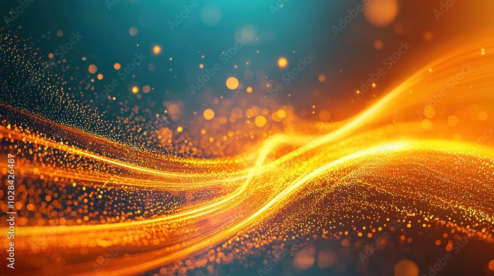 Poster flow of connection: abstract figures standing in a line, with glowing lines of energy passing from o