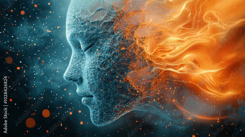 Poster fractal mindset expansion: a face made of fractal patterns, with each branching fractal representing