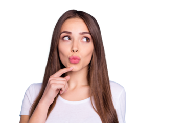 Close-up portrait of her she nice-looking attractive lovely fascinating pensive minded feminine straight-haired lady pout lips isolated over bright vivid shine blue green teal turquoise background