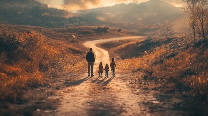 Family on the road. Generated by Ai.