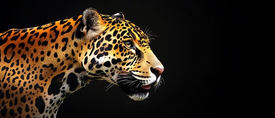 Naklejka premium Majestic Leopard Side Profile Against a Black Background in Nature