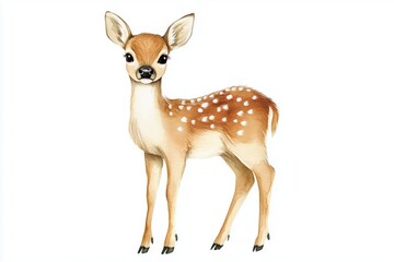 Fototapeta premium Adorable little watercolor deer isolated on white background. 