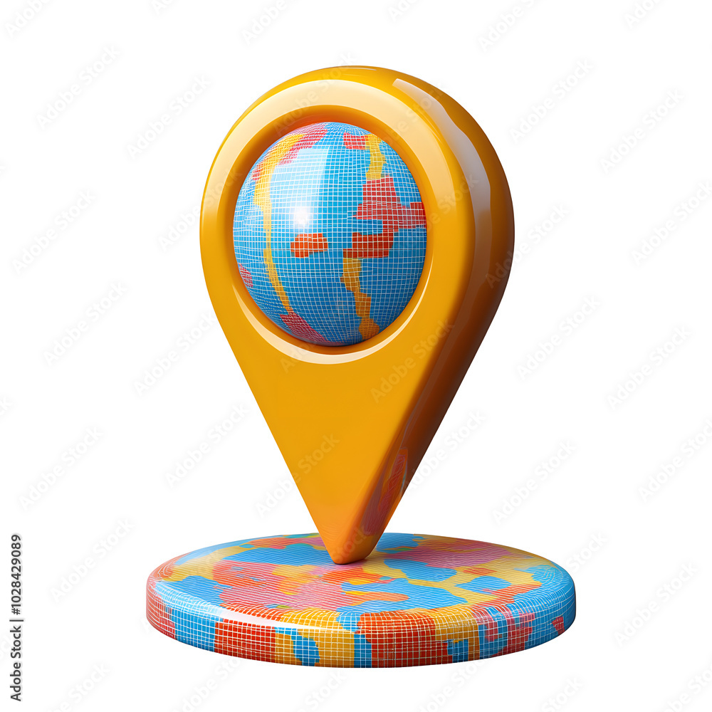 Poster map pointer 3d icon cartoon style floating on transparency background png