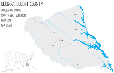 Large and detailed map of Elbert County in Georgia, USA.