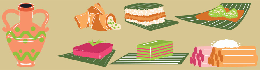 Variety of Indonesian Traditional Snacks Illustration