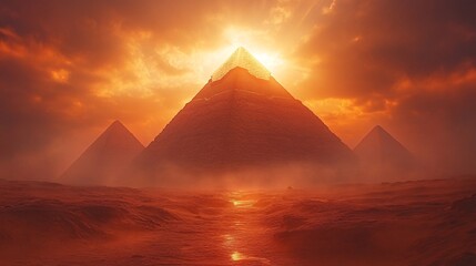 Illuminated Pyramids Under a Dramatic Sky