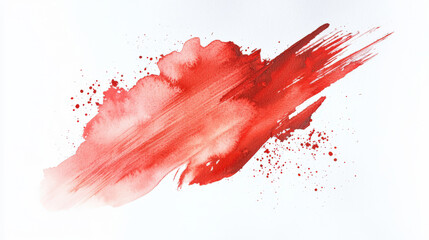 A red watercolor spot on a white background, hand-drawn. Red blood splashes and drops. The brush stroke is rough and messy. An element for the design